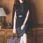 Sleeveless Striped Dress / Belt /.blazer
