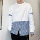 Long Sleeve Striped Panel Mock Two-piece Top