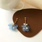 Faux Pearl Flower Drop Earring 1 Pair - S925 Silver - Blue - One Size