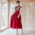 Modern Hanbok Maxi Skirt In Burgundy Burgundy - One Size