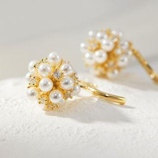 Faux Pearl Alloy Dangle Earring 1 Pair - Dangle Earring - Flower & Faux Pearl - White - One Size