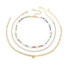 Set: Beaded Necklace + Chain Necklace + Rhinestone Necklace Set - Gold - One Size