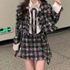 Long-sleeve Tweed Jacket / High-waist Tweed Mini Skirt