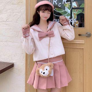 Sailor Collar Button Jacket / Mini Pleated Skirt