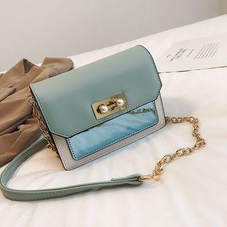 Iridescent Panel Color Block Satchel With Chain Strap