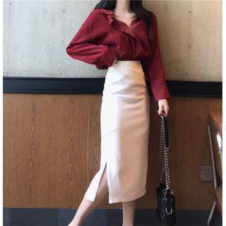 Set: Long Sleeve Plain Shirt + Pencil Skirt