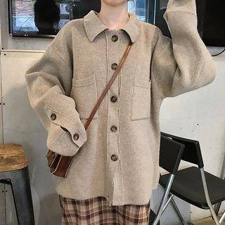 Button Front Knit Top Khaki - One Size