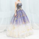 Patterned Gradient A-line Tube Evening Gown