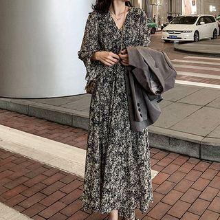Printed Long-sleeve Midi A-line Skirt