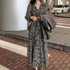 Printed Long-sleeve Midi A-line Skirt