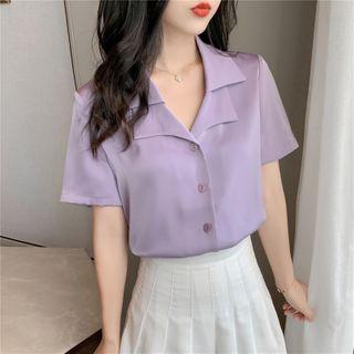 Short-sleeve Notch Lapel Chiffon Shirt