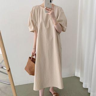 Puff-sleeve Round-neck A-line Dress