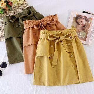 Double-breasted Lace-up Strap A-line Skirt