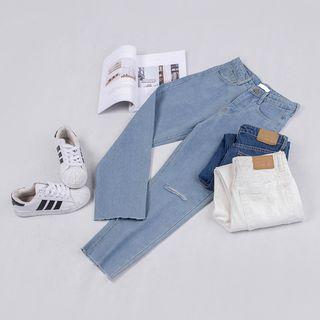 Distressed Cropped Straight Leg Jeans