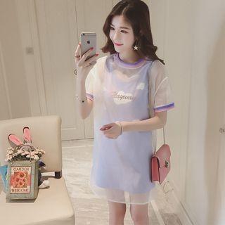 Set: Short-sleeve Mesh Dress + Sleeveless Dress