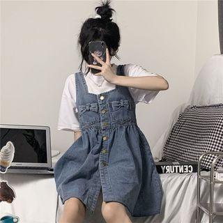 Bow Denim Overall Dress