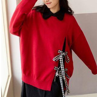 Bow-accent Slit Sweater