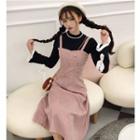 Bell-sleeve Knit Top / Spaghetti-strap A-line Midi Dress