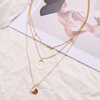 Shell Hoop Cross Pendant Layered Alloy Necklace Gold - One Size