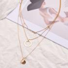 Shell Hoop Cross Pendant Layered Alloy Necklace Gold - One Size