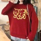 Tiger Jacquard Sweater Sweater - Red - One Size