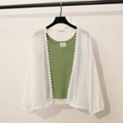 Crochet Trim Chiffon Open-front Jacket