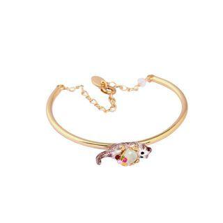 Fashion And Elegant Plated Gold Enamel Cat Cubic Zirconia Bangle Golden - One Size