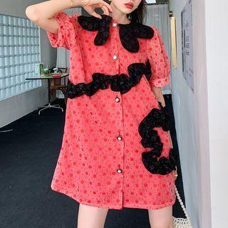 Puff-sleeve Ruffled Dotted Mini A-line Dress