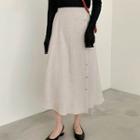 V-neck Long-sleeve Knit Top / Midi A-line Skirt