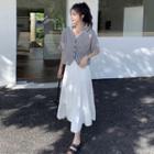 Short-sleeve Button-up Check Blouse / Tiered Midi A-line Skirt