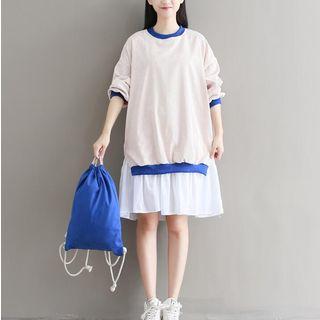 Contrast Trim Corduroy Mock Two-piece Pullover Dress