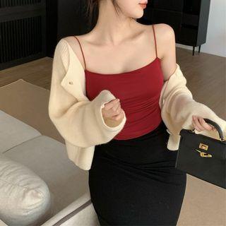 Plain Camisole Top / Asymmetrical Midi Pencil Skirt