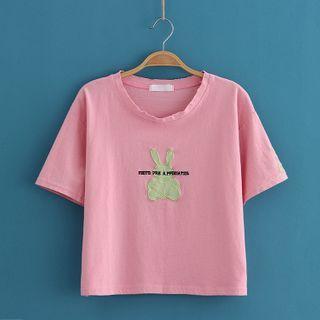 Rabbit Patch Short Sleeve Round-neck T-shirt