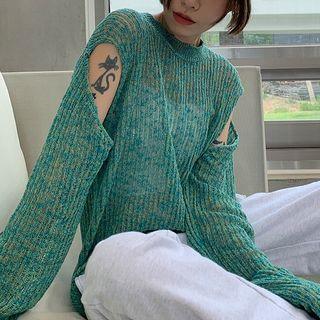 Off-shoulder Knit Top Green - One Size