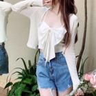 Lace Trim Cardigan / Bow-front Camisole Top