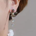 Flower Rhinestone Dangle Earring 1 Pair - Gold & Black - One Size