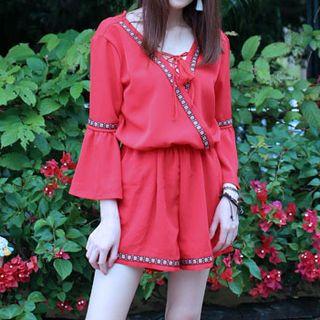 Long-sleeve Patterned Playsuit