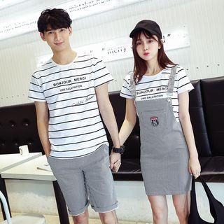 Couple Matching Stripe Short-sleeve T-shirt / T-shirt + Pinafore