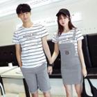 Couple Matching Stripe Short-sleeve T-shirt / T-shirt + Pinafore