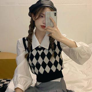 V-neck Argyle Sweater Vest / Shirt / Cardigan