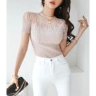 See-through Glitter Rib-knit Top