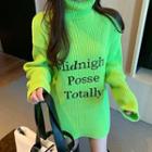 Turtleneck Lettering Ribbed Sweater Green - One Size
