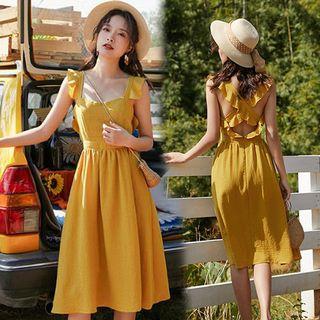 Ruffle Strap Cross-back A-line Dress