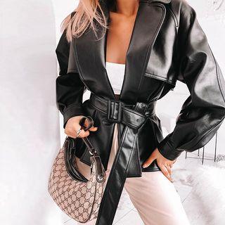 Belted Faux Leather Zip Jacket