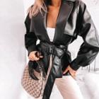 Belted Faux Leather Zip Jacket