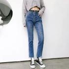 Mid Rise Distressed Cropped Straight-fit Jeans
