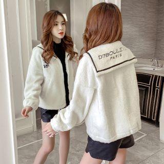 Embroidered Sailor Collar Fleece Jacket