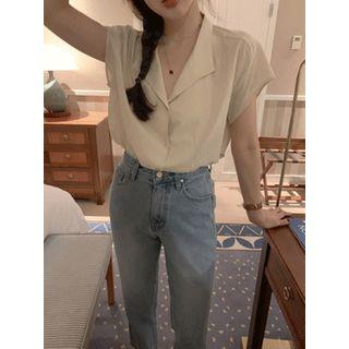 Notched-lapel Cap-sleeve Blouse One Size