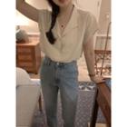 Notched-lapel Cap-sleeve Blouse One Size