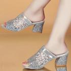 Glittered Block Heel Slide Sandals